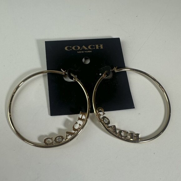 Coach Medium Hoop Earrings Gold Signature Logo Spellout Jewel Rhinestone - Picture 9 of 11